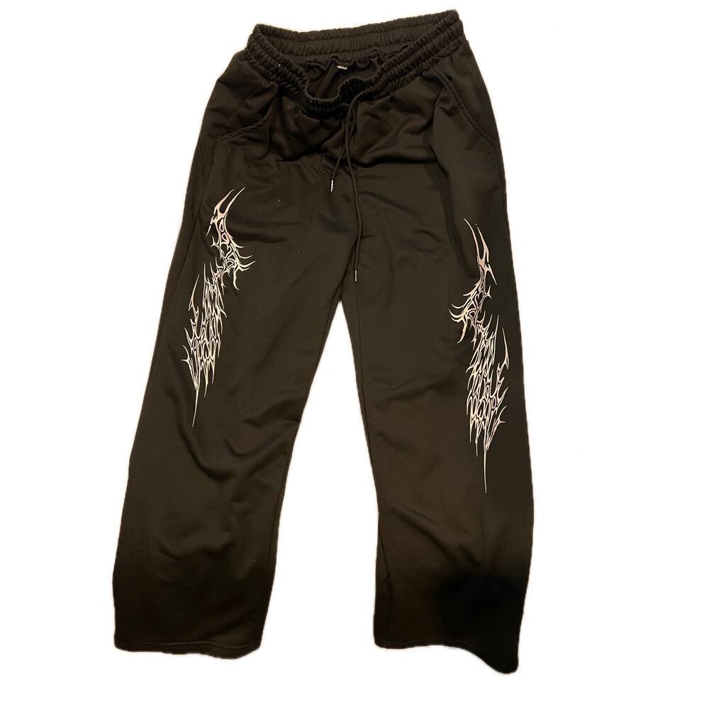 Lightening Bolt Wid Leg Black Sweatpants Mens 26x28 Small